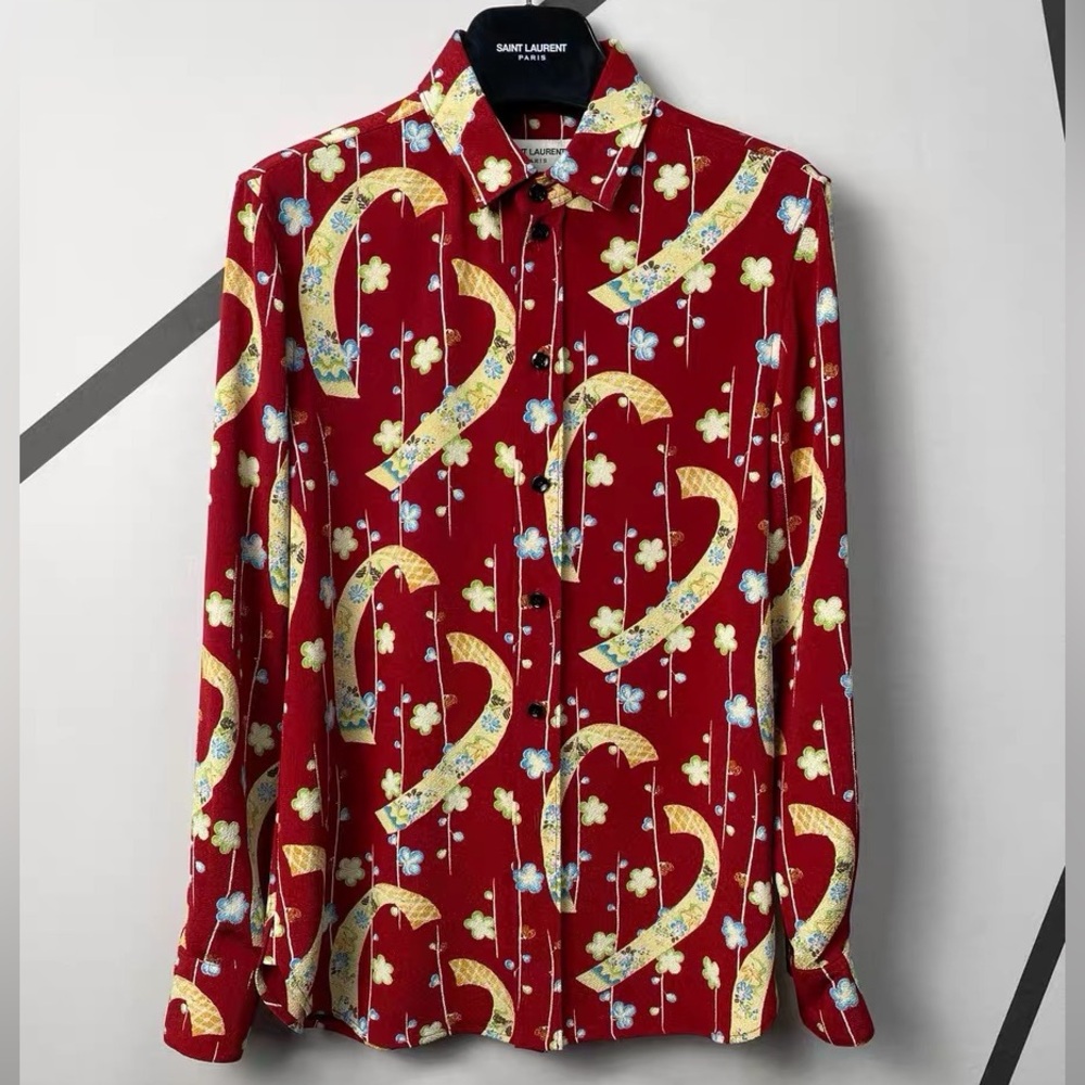 🚩steal authentic Saint Laurent Red Floral Shirt